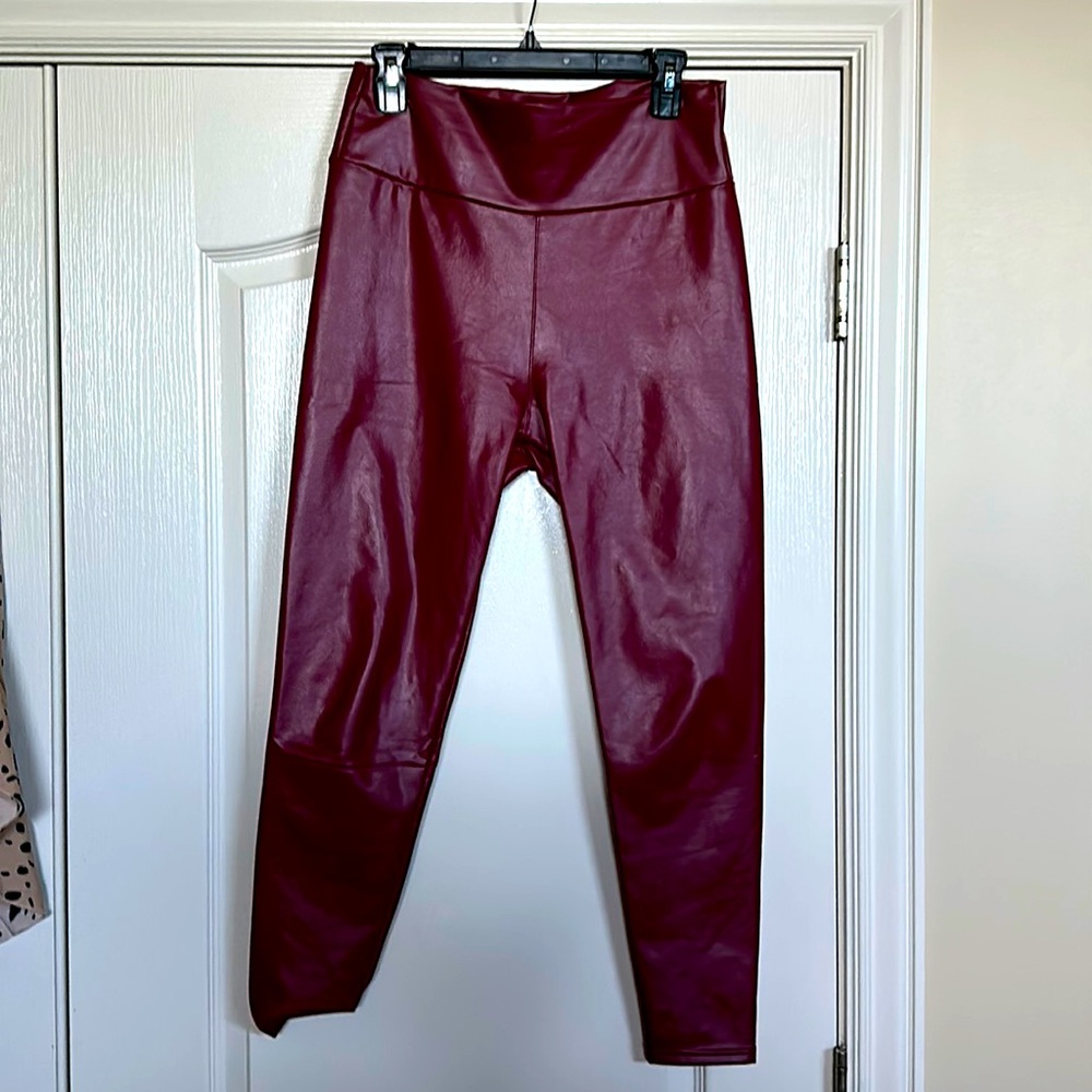 Red pleather pants tight fitted
